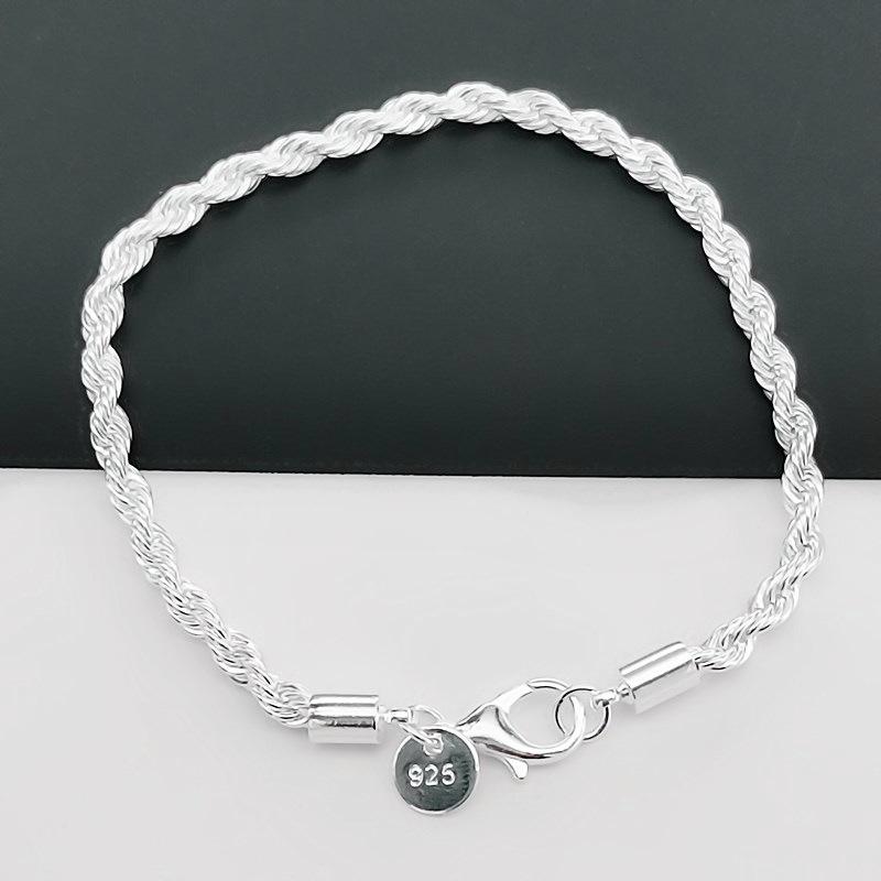 925 Silver 4MM Twisted Rope Bracelets For Women Men Fashion Minimalist Couple Chain Bracelet Male Unisex Jewelry Gifts