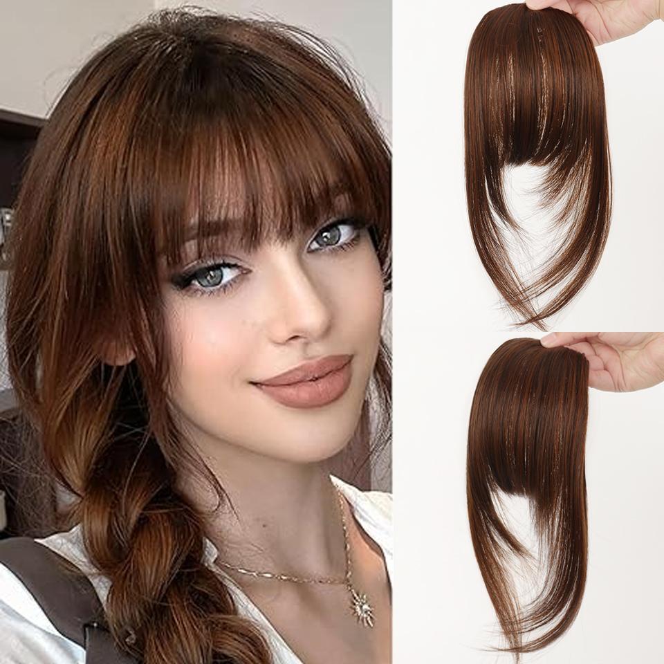 

Дешевые аккуратные передние челки на заколках для волос, челки для наращивания волос, рваные боковые челки, черные коричневые шиньоны 8inch