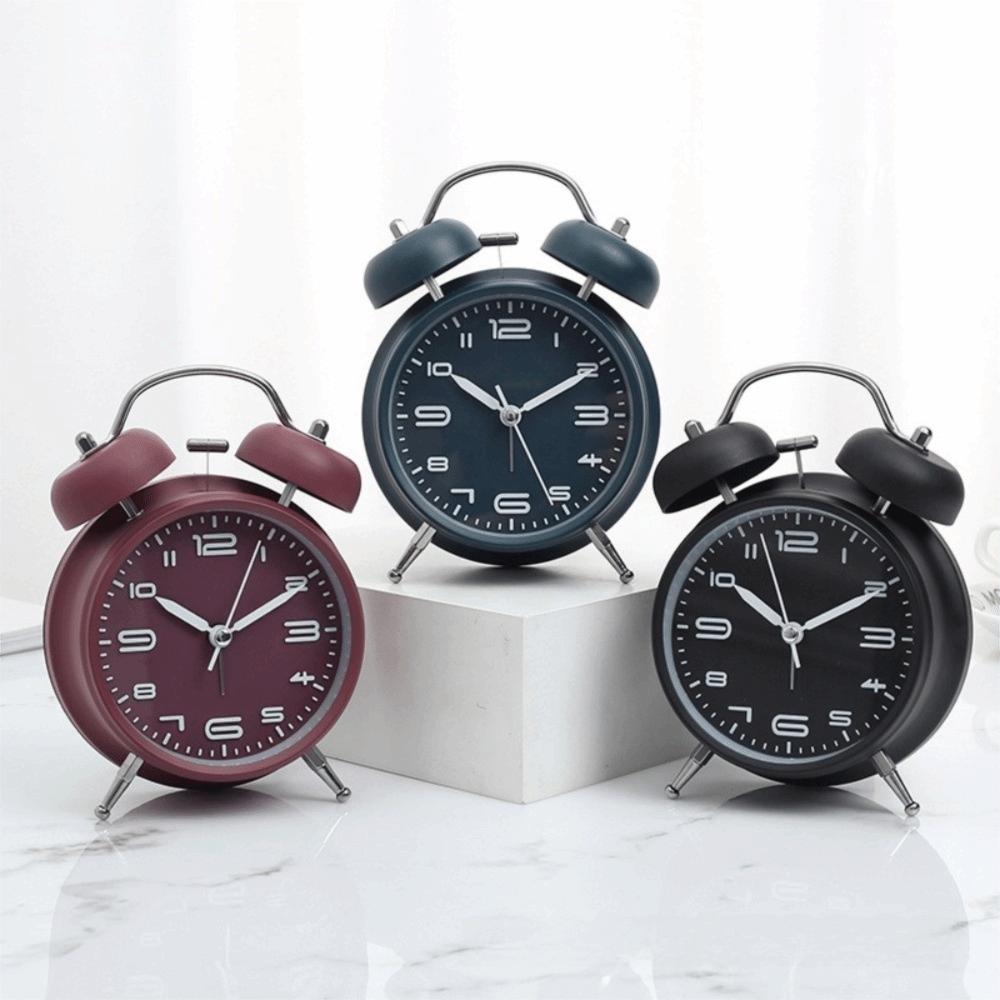 4 Inch Student Alarm Clock Metal Frame Silent Table Clock Twin Bell Loud Alarm Clock  Students