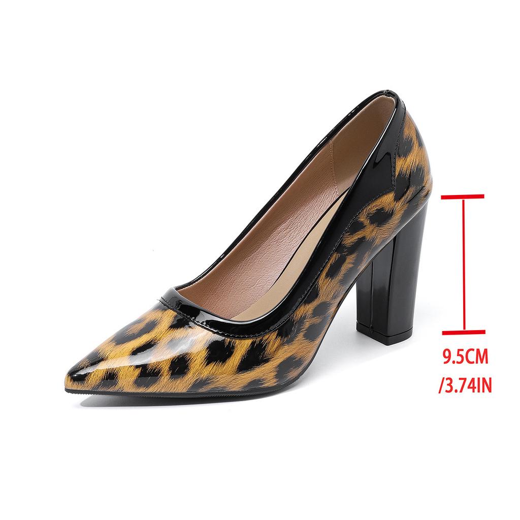 Women's High Chunky Block Closed Toe Heels Leopardprint Slip On Pointed Toe Work Dress Office Wedding Party Pumps Shoes for Women Block Heeled Shoes