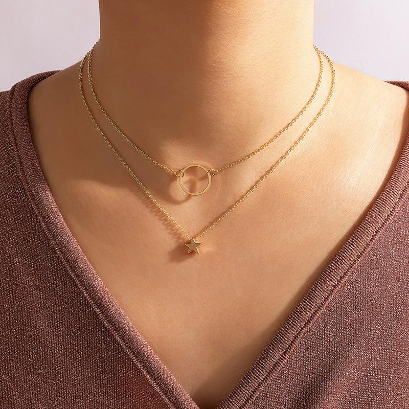 New necklace, simple and fashionable circle geometric multi-layer ins cold wind women's collarbone chain
