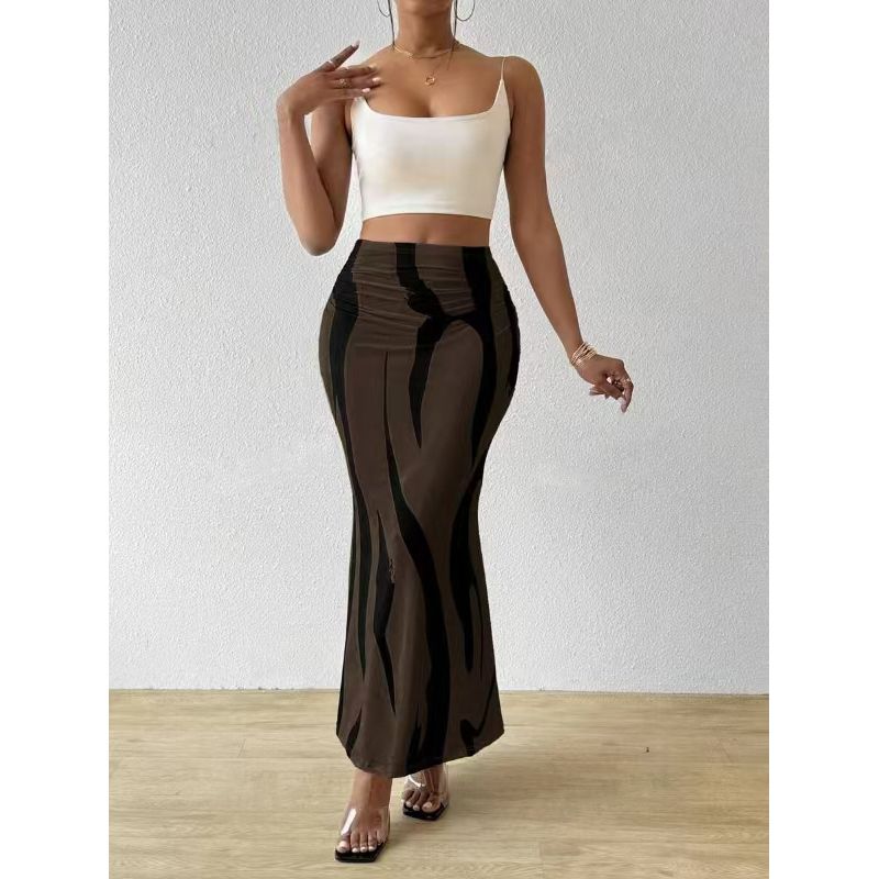 

Zebra Striped High Waisted Fish Tail Skirt Zebra Stripe High Waist Mermaid Dress Brown S