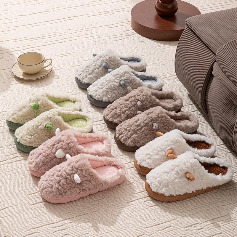 Winter cotton slippers cute ears couple home indoor warm shoes non-slip plush slippers