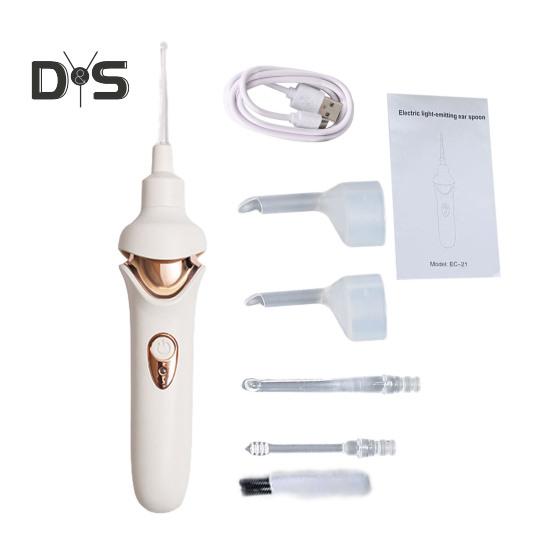 

Светодиодный набор для чистки ушей, электрический очиститель ушной серы с 5 мягкими насадками, перезаряжаемый водонепроницаемый безопасный инструмент для чистки ушей белый