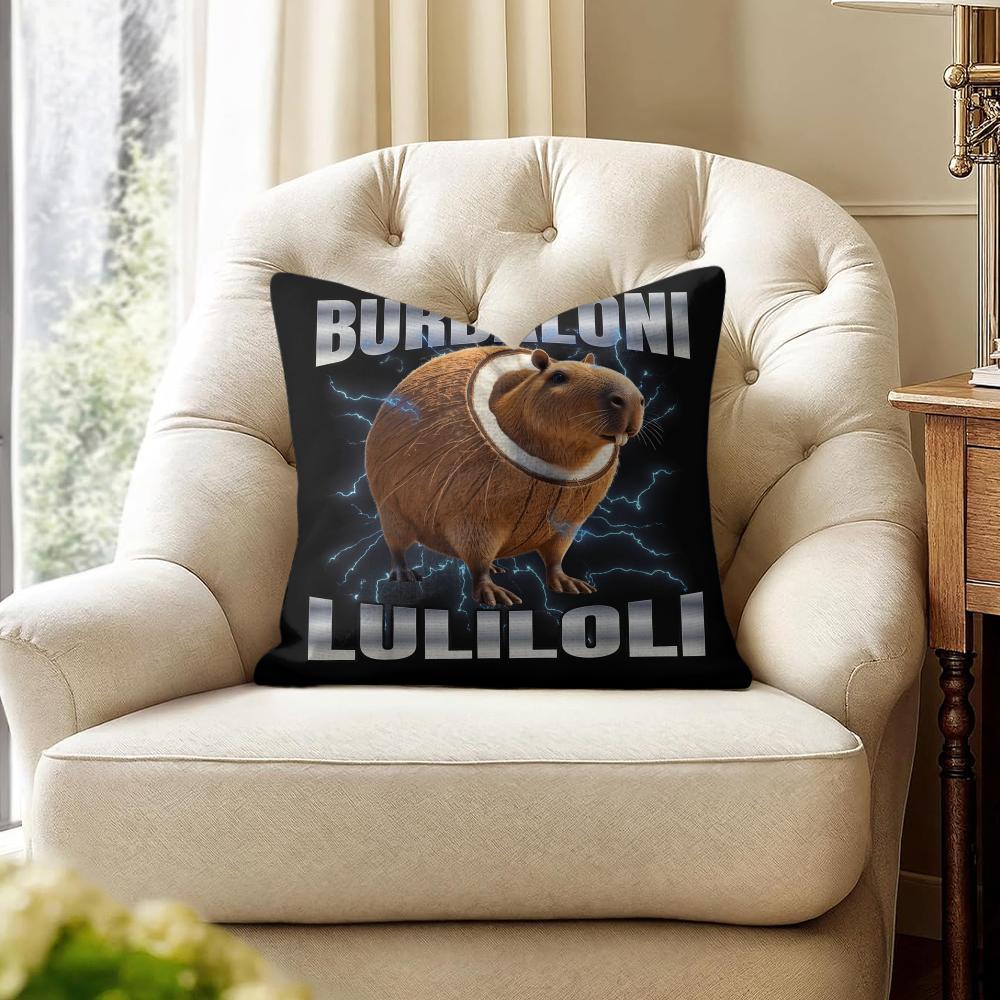 Itallan B-Brainrot Creative Cushion Cover Natural Linen Organic Fabric Double-Sided Printing Sofa Home Decor Gift Pillow Cover