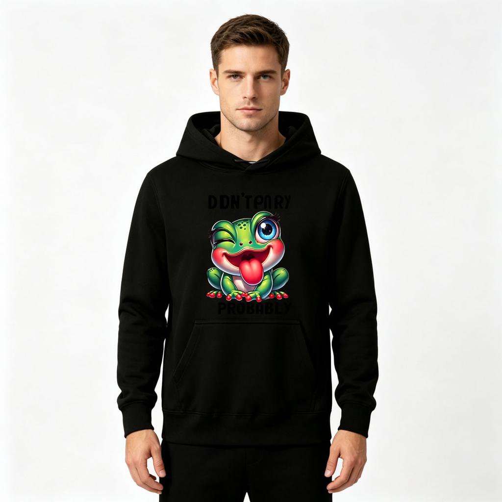 Men Funny Frog Don't Try Probably Print Long Sleeve Pullover Hoodie Casual Comfy Streetwear Hooded Sweatshirt