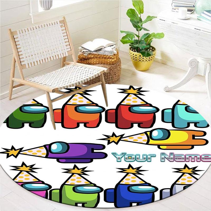 Among Us Custom Name Round Area Rug,Carpet Rug for Living Room Bedroom Sofa Playroom Decor,Non-slip Floor Mat