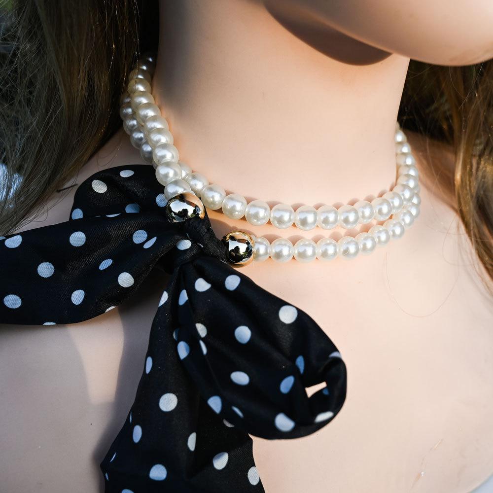French spring and summer scarves, headbands, high-end feel, pearl necklace, scarf collarbone chain, creative straps, elegant necklaces