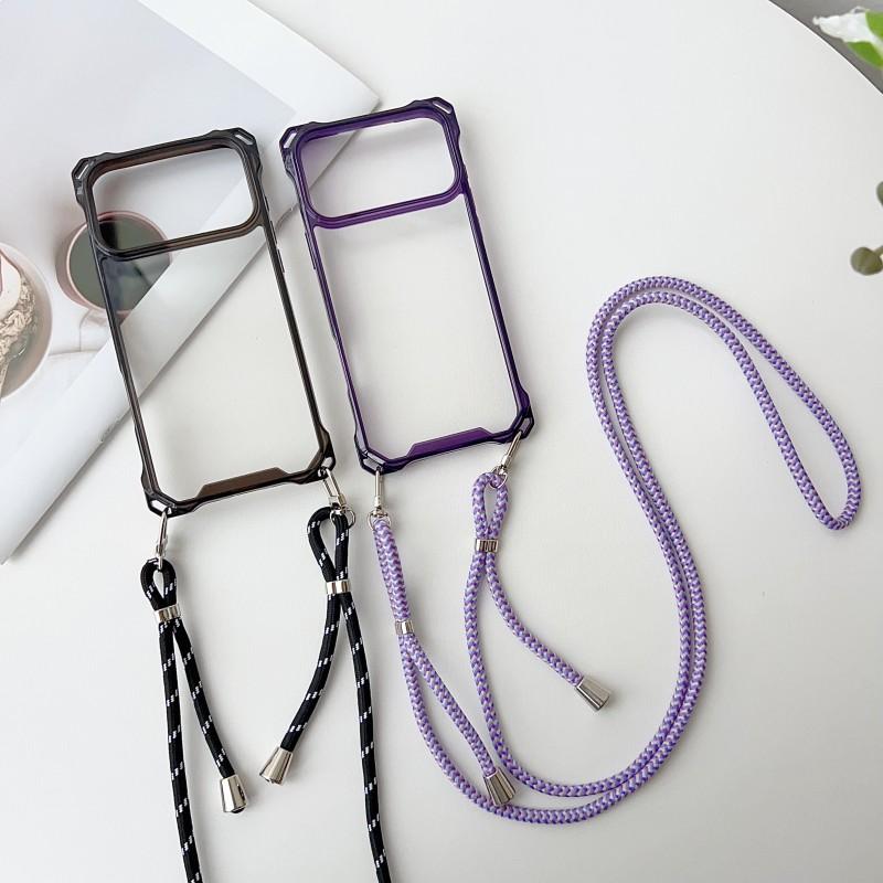 Four Corners Strap Cases For iPhone 17 Pro Max 11 12 13 14 15 16 Pro Crossbody Cord Lanyard Shockproof Clear Hard Plastic Cover