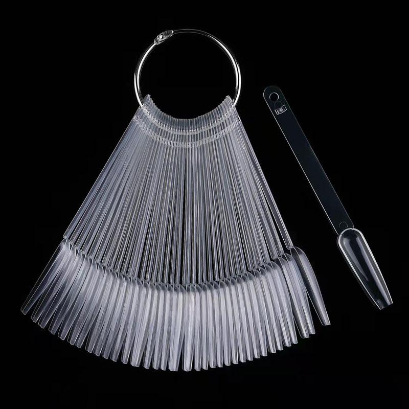 Nail Art 50-Piece Fan-Shaped Color Chart Display Board for Polish Swatches In Transparent & Natural Shades