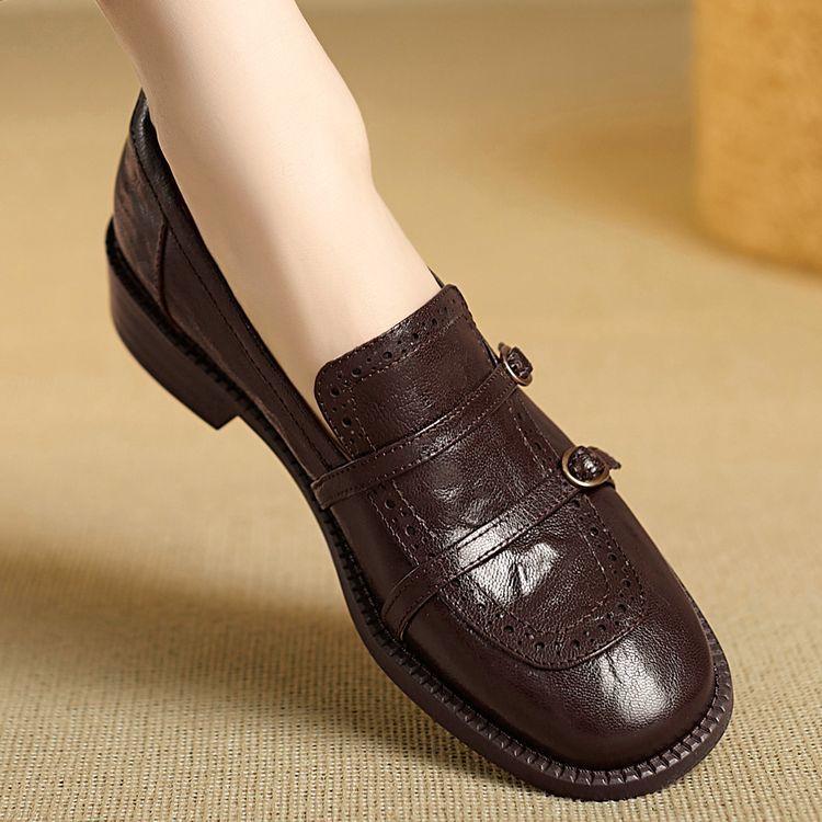 Loafers Women's 2025 New Spring Women's Shoes British Style Women's One-word Buckle Small Leather Shoes Spring Single Shoes Women
