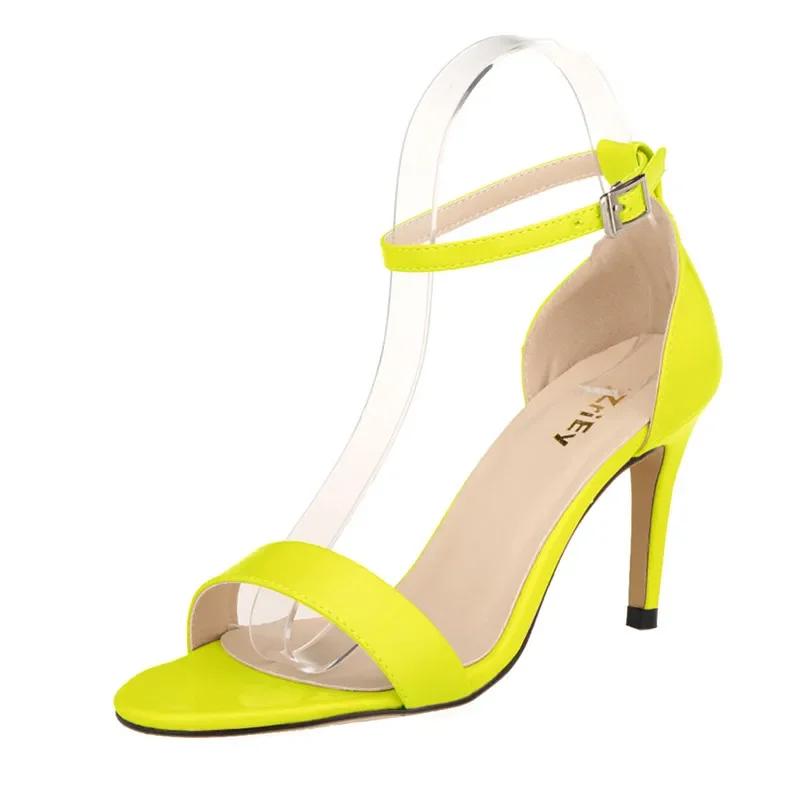 Women Open Toe Ankle Strap Sandals Stiletto Elegant Wedding Party Dress Shoes 9cm Mid High Heels  Summer Classic Sexy Pumps