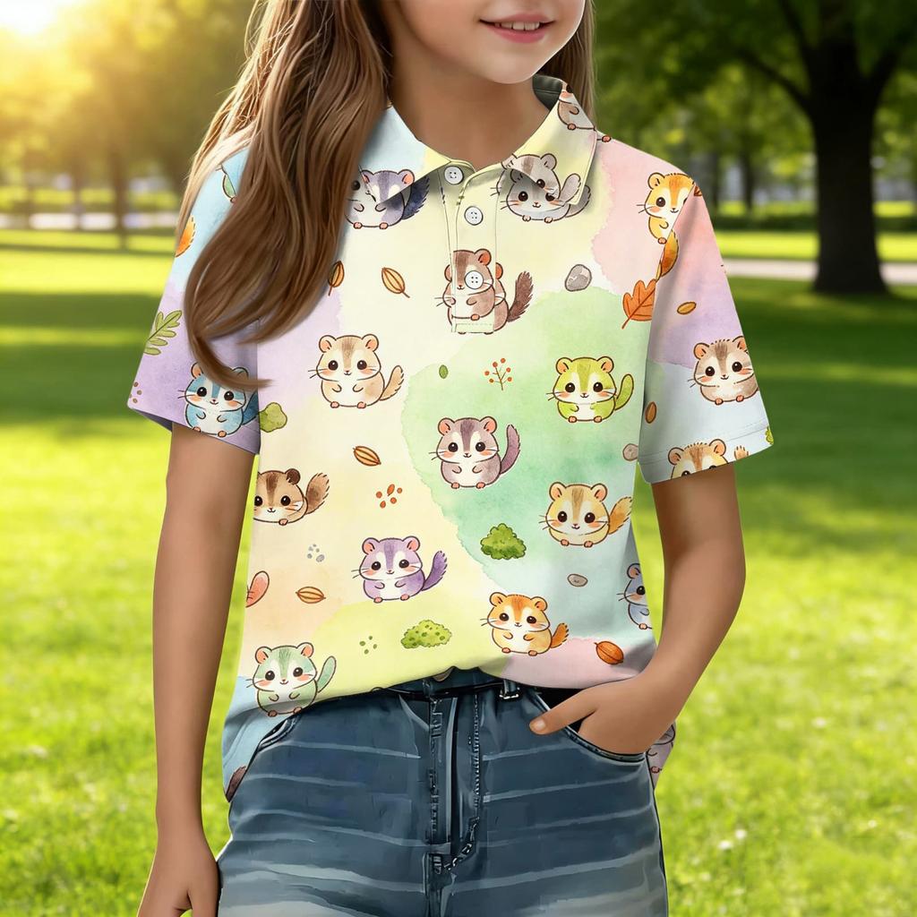 Kids Casual Short Sleeve Polo Shirt Animal Print Lightweight Soft Fabric Breathable Summer Top for Boys Girls