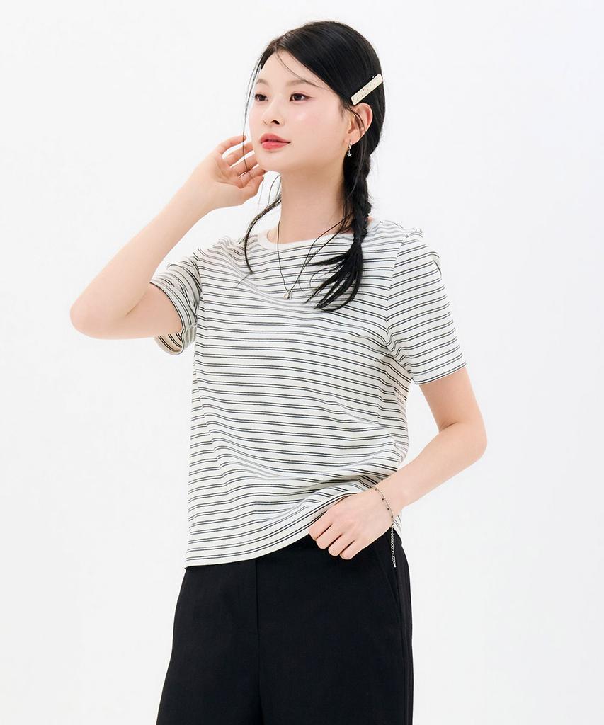CHASECULT Women'S Striped Ribbed Short Sleeve T-Shirt-Fbrg5863D01