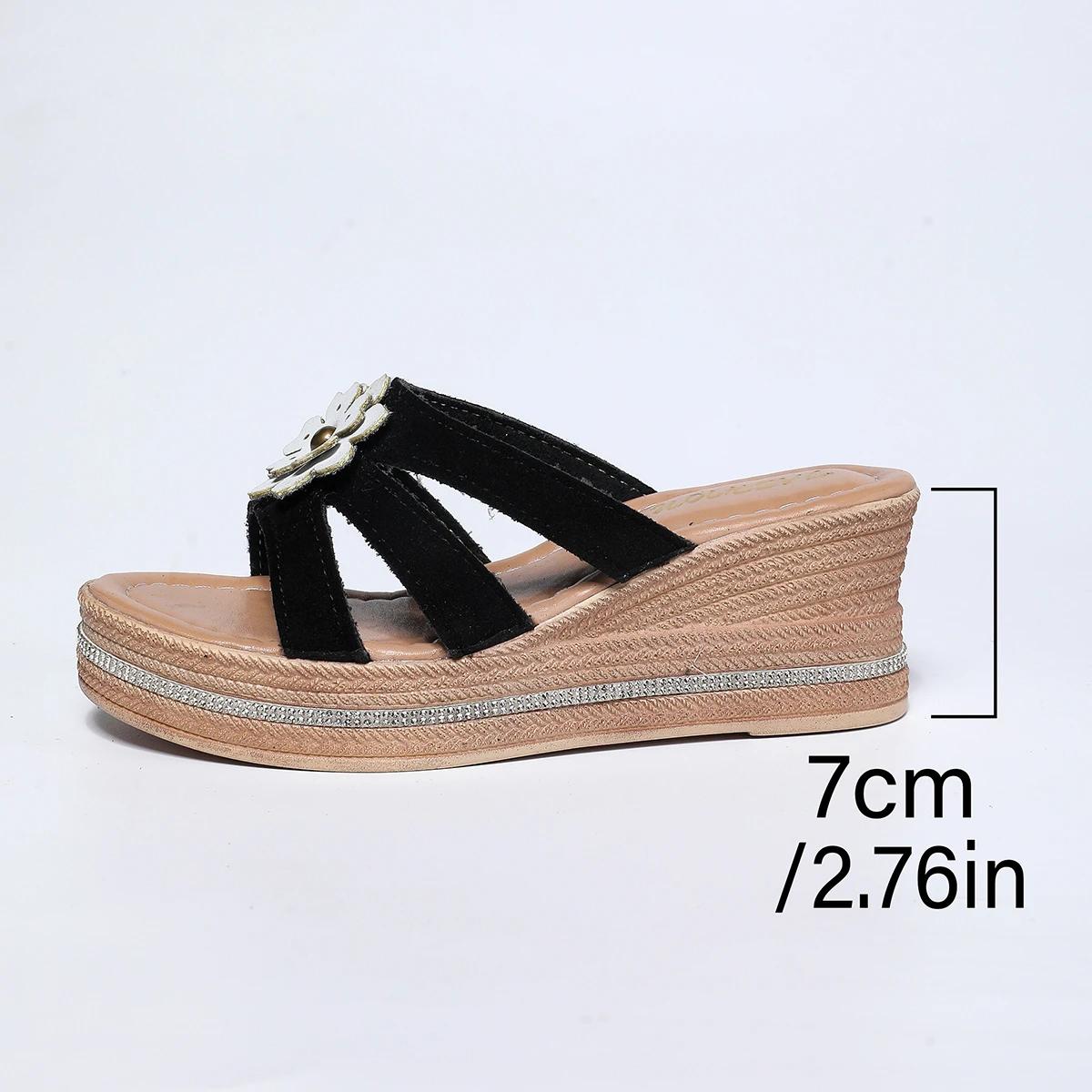 

Fashion Summer Flowers Decor Wedge Heel Sandals for Women Fashion Chunky Platform Slippers Woman Comfort Thick Sole Sandalias Mujer 2025 42 чёрный