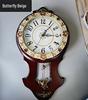 Antique European Style Solid Wood Silent Quartz Wall Clock for Living Room or Bedroom