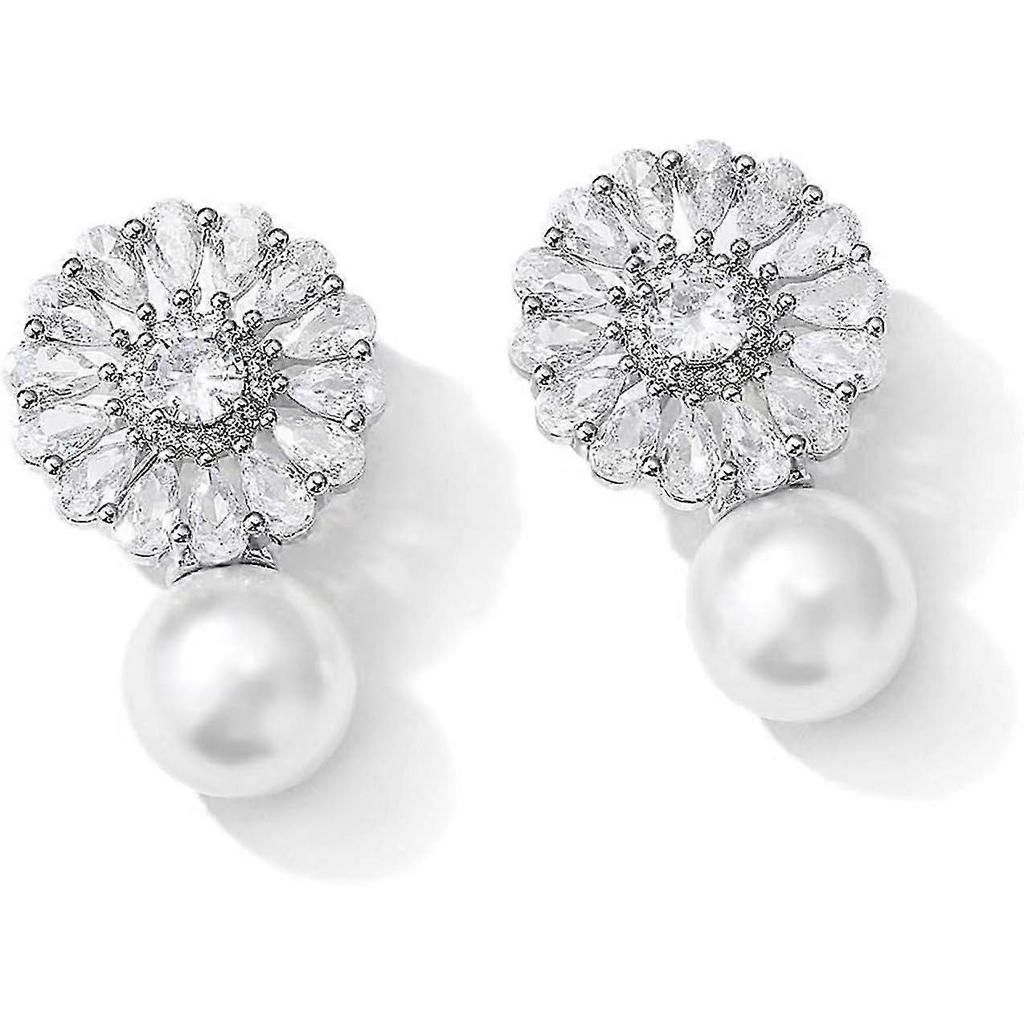 2025 Pearl Dungle Drop Earrings Wedding for Brides, Cubic Zirconia