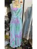 European & American Women's Spaghetti Strap Floral Maxi Dress with Digital Print