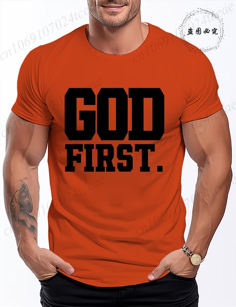 Funny God First Graphic Tshirt for Men Women Clothing Fashion Style T Shirts Y2K Tops Casual Shortsleeve Tshirt Streetwear