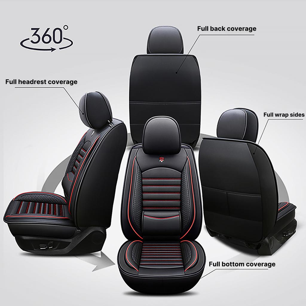 Universal Leather Car Seat Covers for SUVs Sedans Trucks Breathable Elegant Easy-Clean Comfortable Fit Airbag Port Waterproof