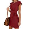 2025 Loose Fit Lace-Up Round Neck Short Sleeve Dress