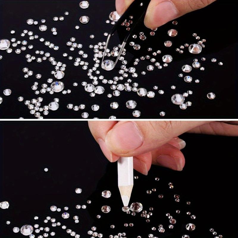 1set 2000 Pieces Flat Back Gems Rhinestones 6 Sizes (1.5-6 Mm) Round Crystal Rhinestones with Pick Up Tweezer and Rhinestones Picking Pen
