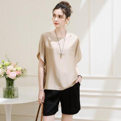 TUHUANG Women's Silk Blend Batwing Sleeve T-Shirt