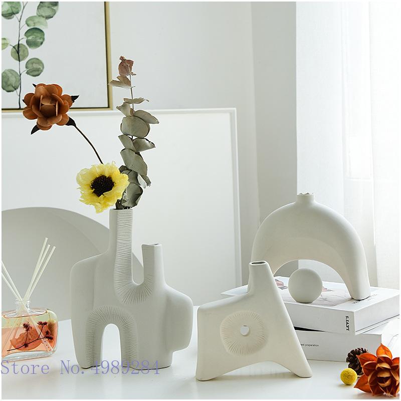 

Creativity Ceramic Vase Irregular Flower Arrangement Hollow White Flower Vase Ceramic Abstract Crafts Modern Home Decoration