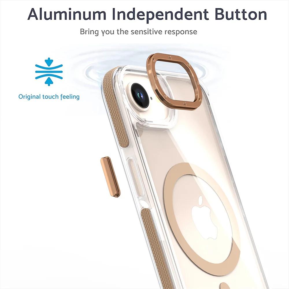 Luxury Magnetic Clear Case for 16E For Magsafe Wireless Charge Shockproof Transparent Cover for 16 15 Pro Max Plus