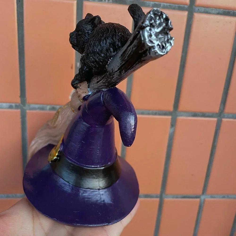 Cute Black Cat Ornament Broom Resin Crafts Figurine Table Art Gift Mini Gothic Home Decor Statues Halloween Desktop Decoration