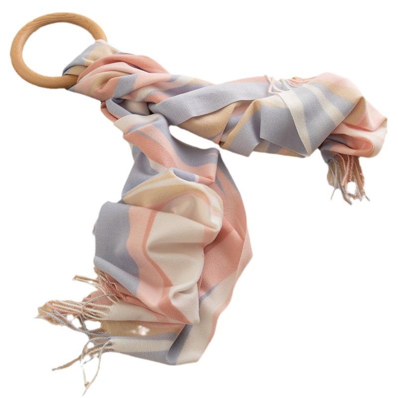 Korean Style Gentle and Sweet Color Striped Imitation Cashmere Scarf for Women in Winter High End Cold Proof and Warm Scarf