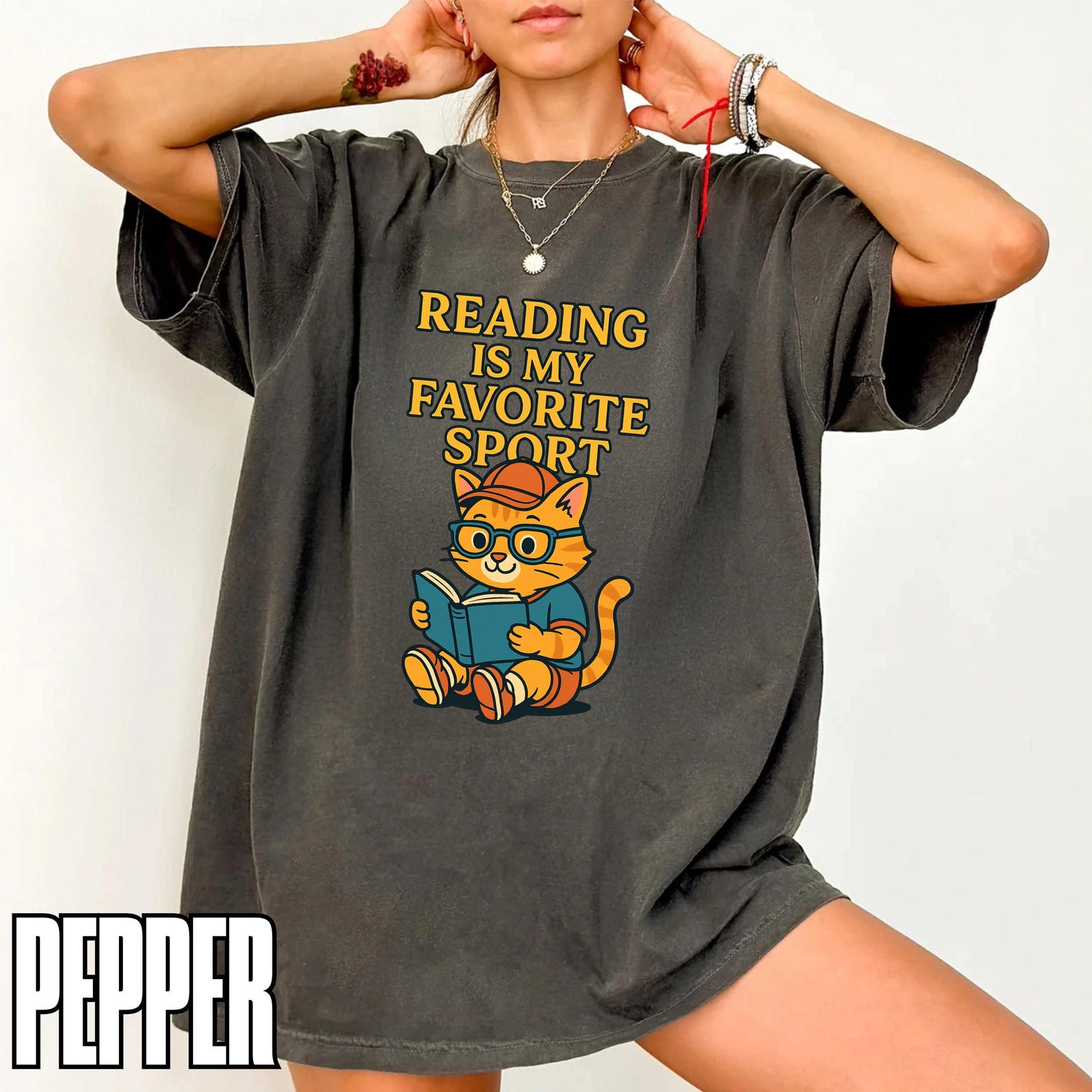 Reading Cat T-Shirt: Book Lover Gift, Unisex Cotton Tee M