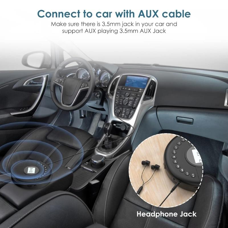 Discman Player Double Speaker Portable  Player Built-in 1500mAh Rechargeable Battery with AUX Cable for Car