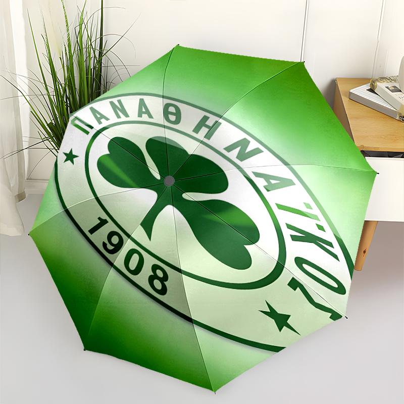 Panathinaikos FC Print Automatic Umbrella, 8 Rib Iron Frame, Plastic Handle, Suitable for Outdoor Travel &Daily , Ideal Gift