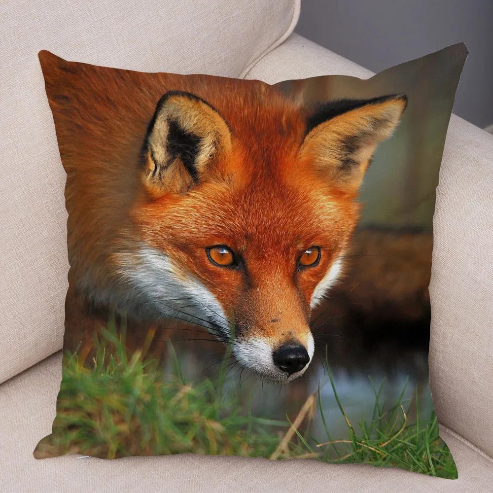 Cute Wild Fox Print Pillowcase Decorative  Animal  Polyester Cushion Cover for Sofa Home Car
