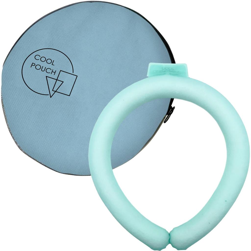 PCM Cooling Neck Ring with Cooling Pouch Set Size Neck Green Outdoor Cooling with Dedicated Case (Large / Ring / Pouch Blue) 28°C