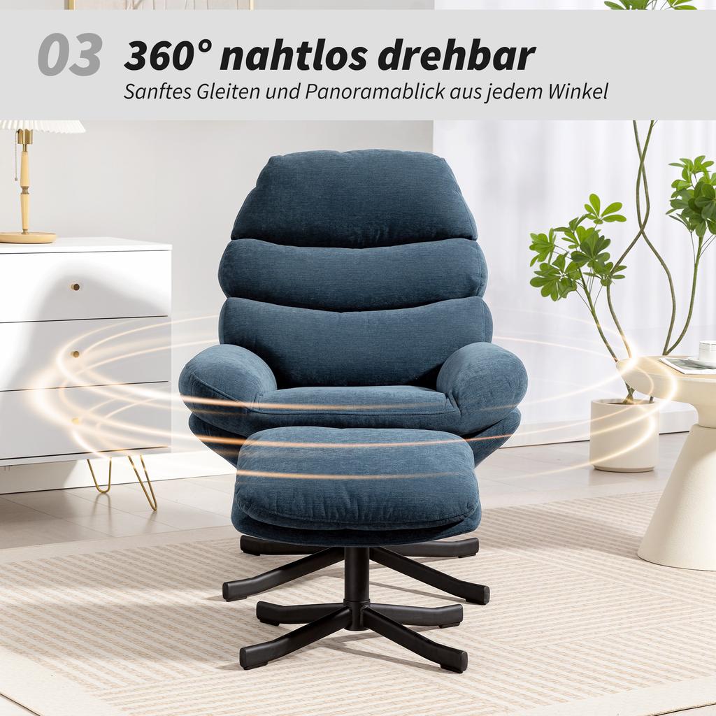 Recliner Chair with Ottoman, Lounge Chair with Chenille Fabric, Modern TV Chair, 78 X 93 X 100 Cm, Blue