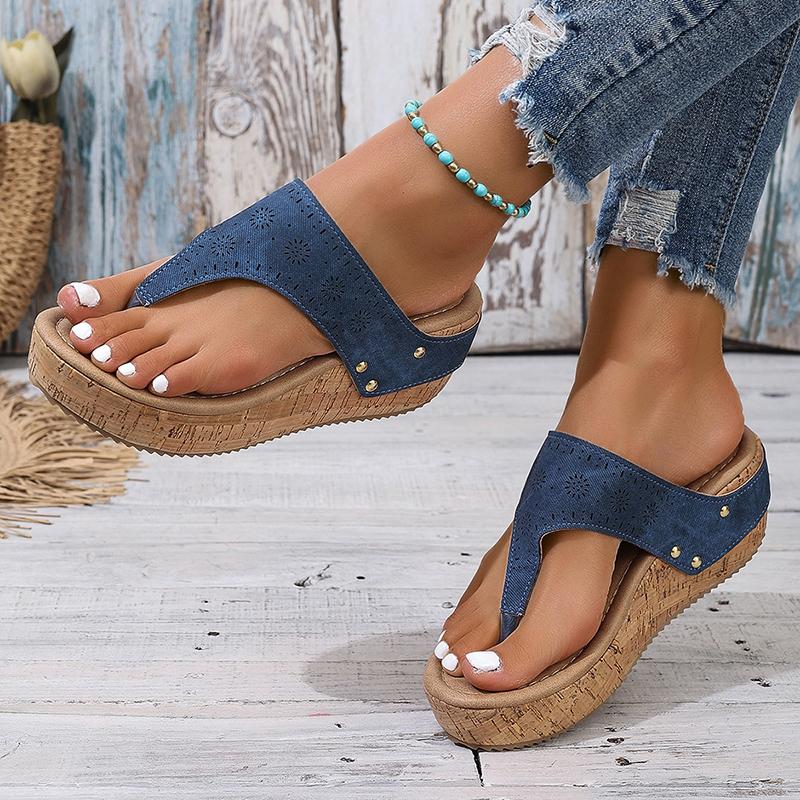 Zehensteg-Keilabsatz-Sandalen für Damen 2025 Sommer Dicke Sohle Strand-Slipper Frau Übergröße Mode Plateau Sandalias Mujer