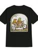 Humorous Vintage-Inspired Black T-shirt - Funny Frog Duo On Bicycle Graphic