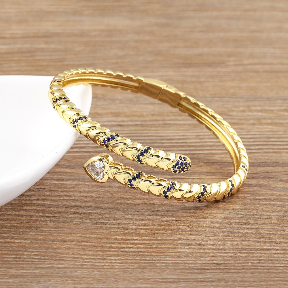 Nidin New Creative Design Snake Shape Shine Zircon Open Bangle Adjustable For Women Female Lucky Bracelet Jewelry New Year Gifts