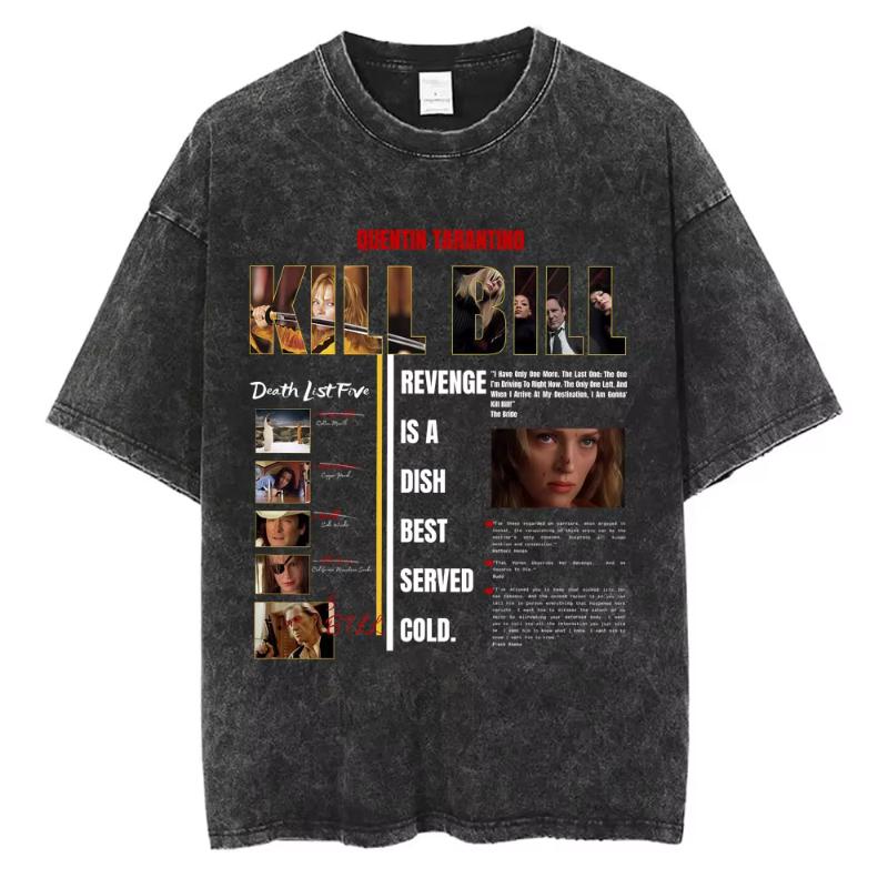 Famous Director Quentin Tarantino Movie Kill Bill Vintage Washed T Shirts Unisex Women Casual Cotton Retro Short Sleeve Tshirts