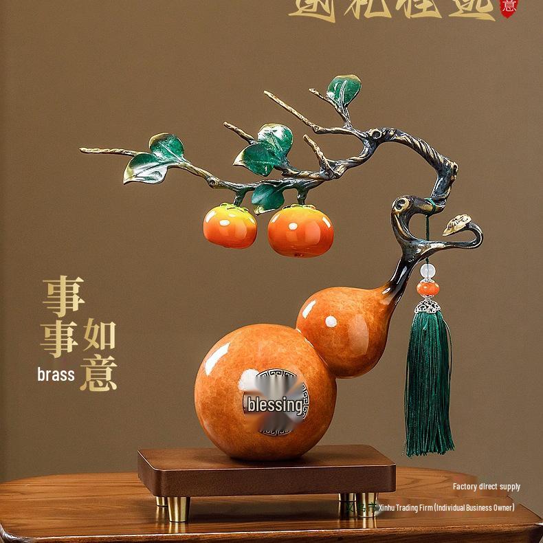 Persimmon Ruyi Gourd Ornament - Chinese Decor for Living Room, Office, or Housewarming Gift
