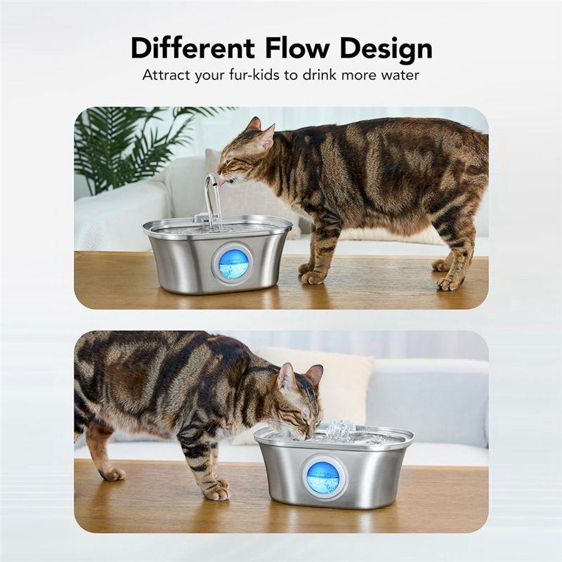 M-Modern-Cat Water Fountain With Water Level Window,Stainless Steel Automatic Pet Water Fountain,Dog Water Dispenser Durable ,US
