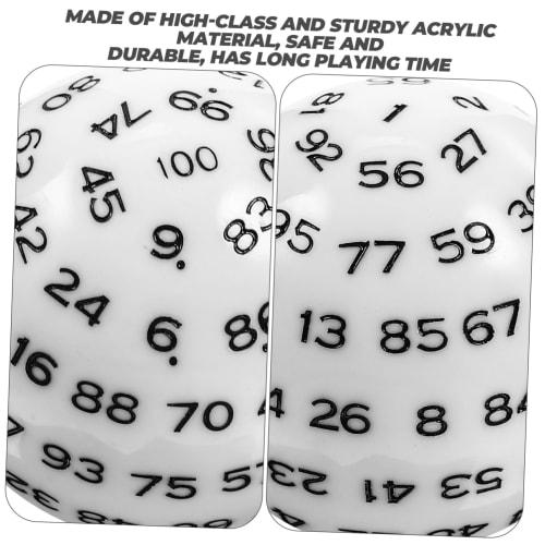 TOBBOMEY 100 Polyhedral Game Dice, Fun Number Dice, D100, Party Accessories, Entertainment Supplies, White Acrylic