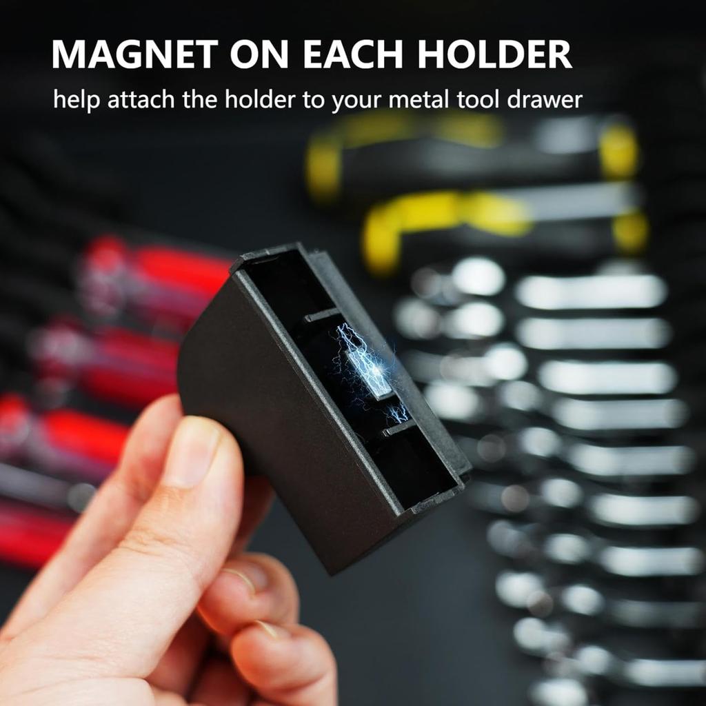 80 pcs Magnetic Modular Wrench Organizers for Tool Drawers - Wrench Rack with Metric&SAE Labels, Perfect Tool Storage Holder with Magnet. Gift for