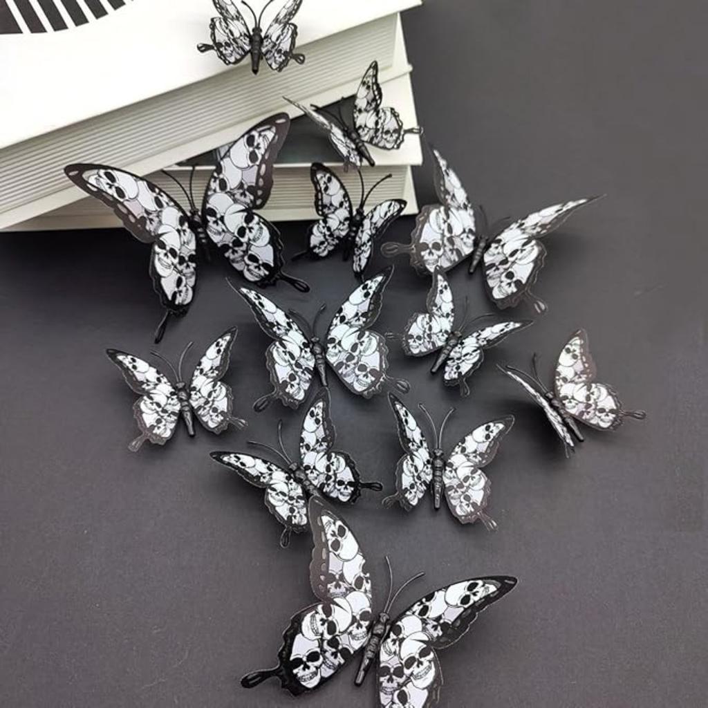 12pcs 3D Halloween Butterfly Wall Sticker with Skull Design Wall Butterfly Decorations Halloween Decor Room Stickers Butterfly Baby Shower Decorations