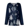 Women's Fashion Casual Christmas Print V-Neck Raglan Sleeves With Decorative Buttons Long Sleeved T-Shirt Top