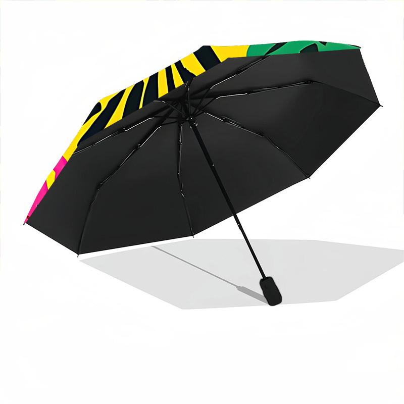 1pc Tropical Leaves Pattern Automatic Folding Umbrella - Portable Collapsible Design, 8-Rib Iron Frame, Durable Fabric yy251125079