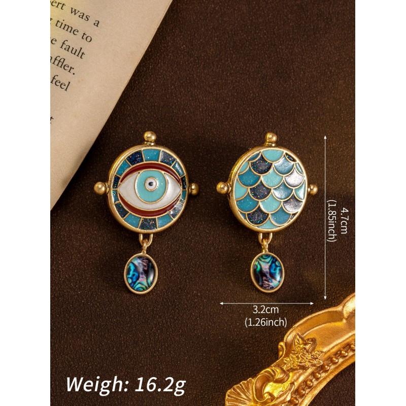 Vintage Sparkling Enamel Eye Earrings Personalized Versatile Scales