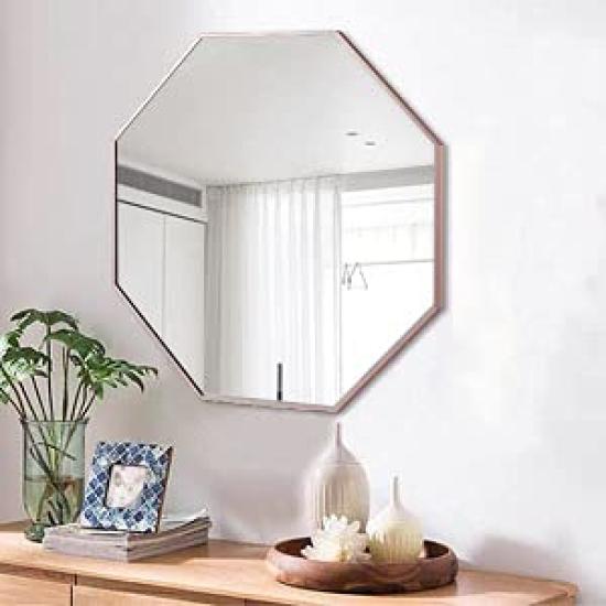 Mirror Workshop Mirror Octagon Wall Hanging Stylish Feng Shui Good Luck Shatterproof Rose Milo's 4545CM (45x45cm, Gold)